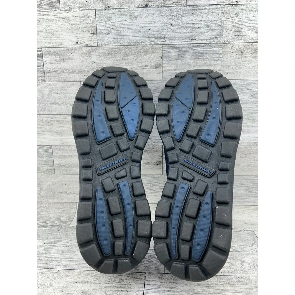 Skechers Relaxed Fit Men Sz 9.5 Navy Blue Leather Textile Slip On Loafers 64365‎
